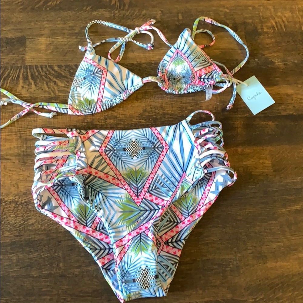 High waisted swim suite with triangle top